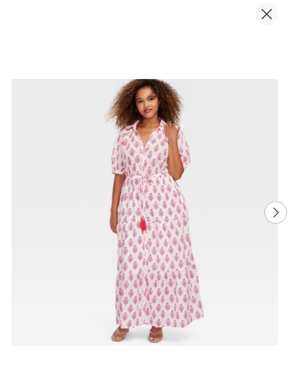 Pink Printed Tie-Waist Maxi Dress with Tassel Detail